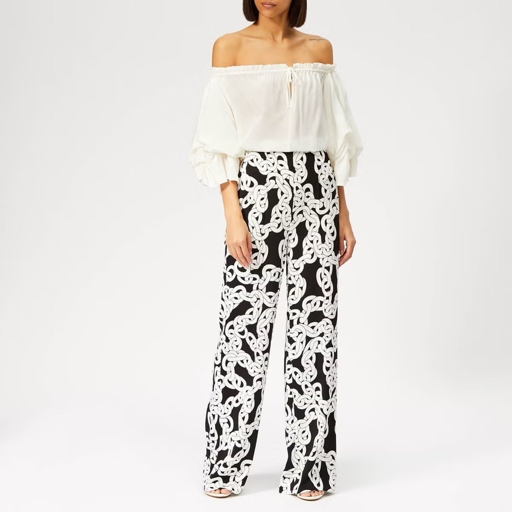 Diane Von Furstenburg Ivory Georganne Top Silk Blouse Off The Shoulder